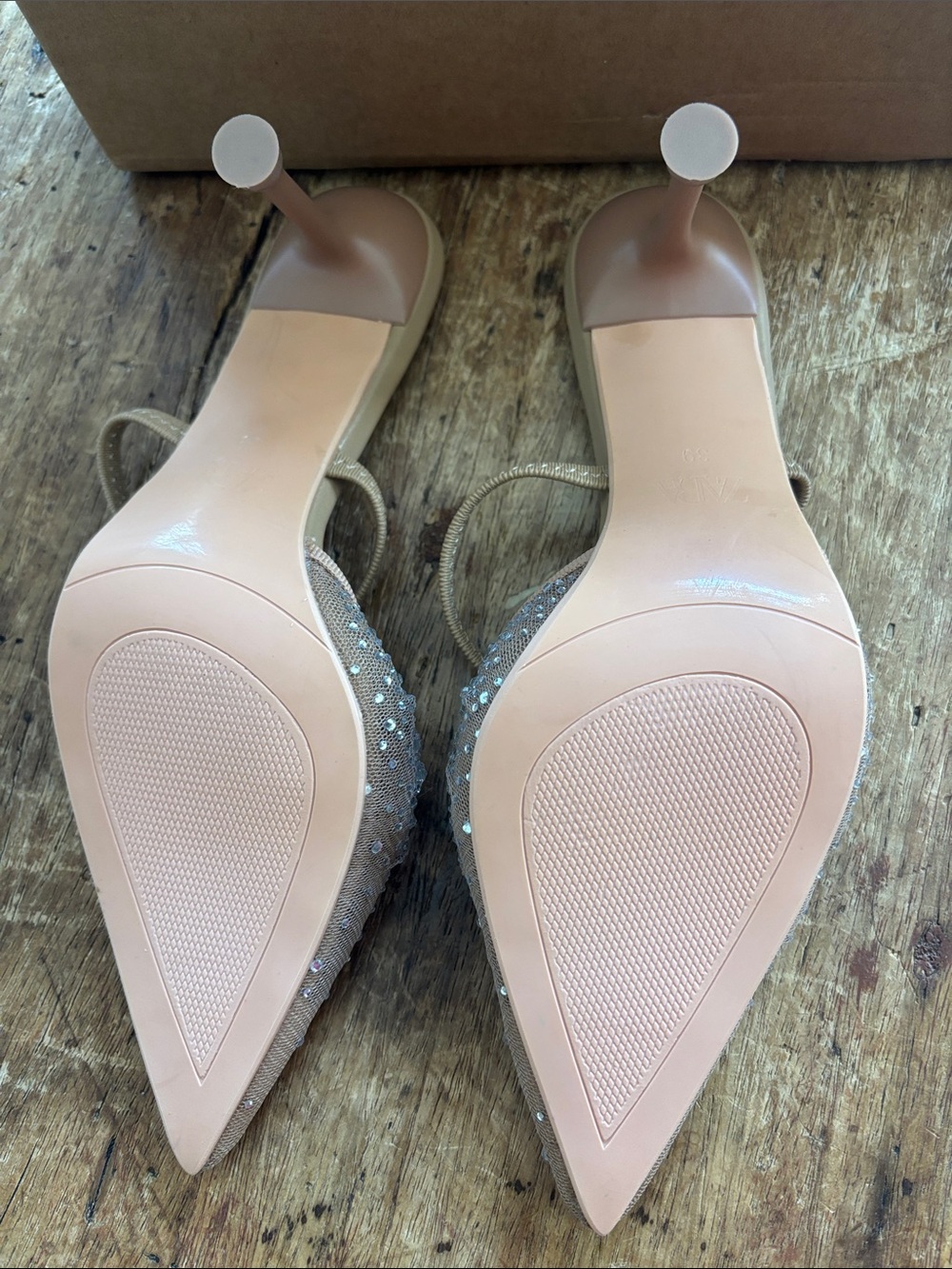 Zara Tan Crystal-Embellished Pointed Slingback Mules - Picture 3 of 4